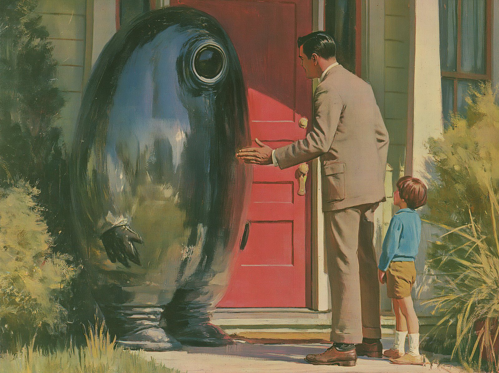 A citizen greeting a visitor courteously at the door